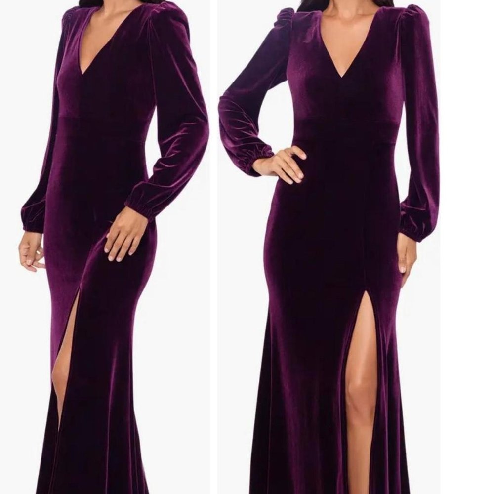 Xscape long sleeve velvet gown